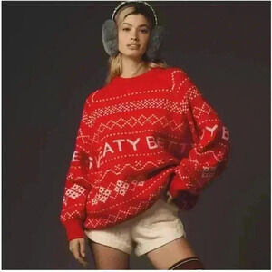 NWT Sweaty Betty Snow Fairisle Wool Mohair Sweater Firebird Orange S/M